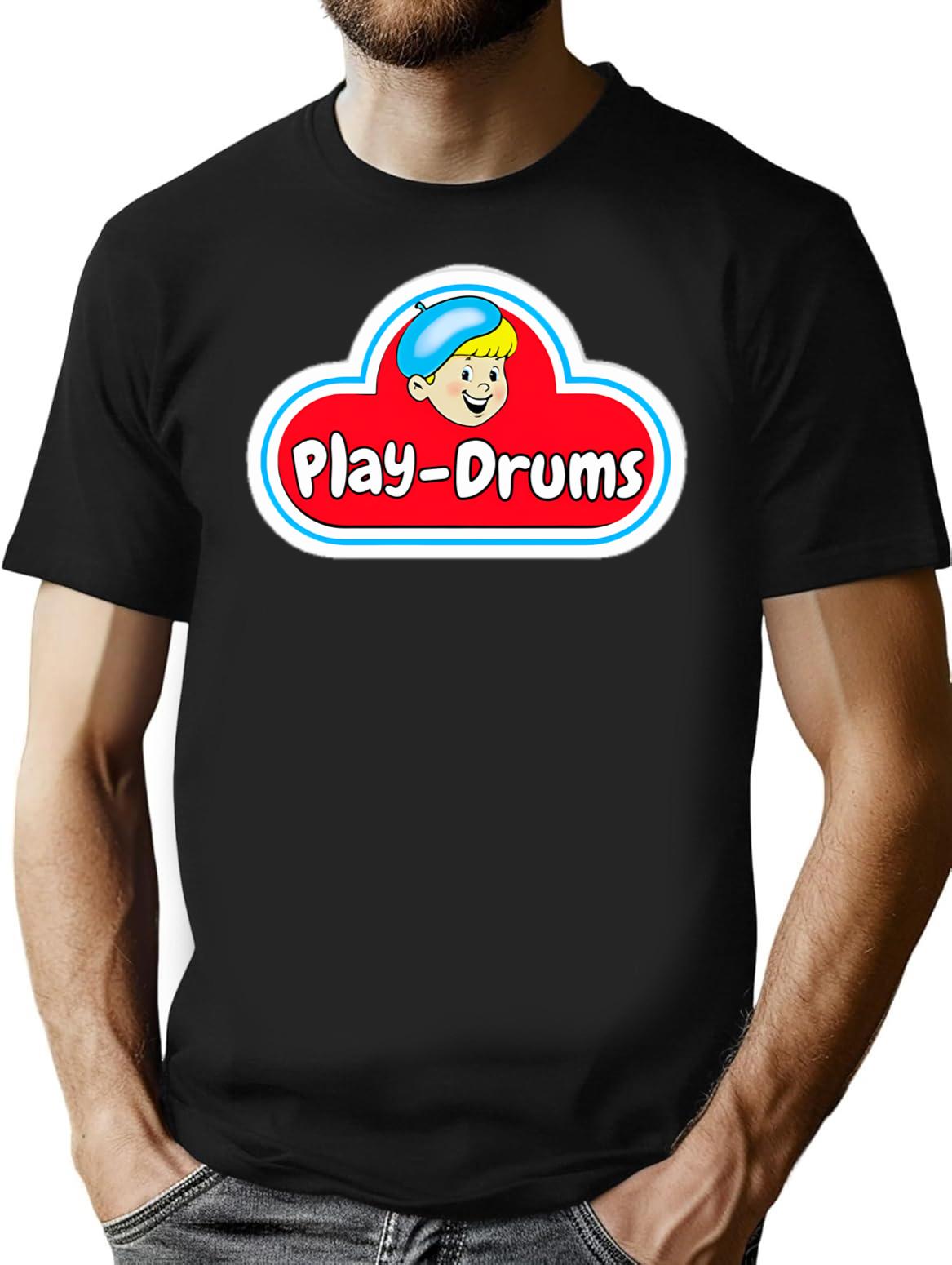 Drummer Play Drums Vintage Logo T-Shirt - Retro Graphic Casual Tee - Black