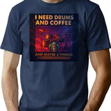 Drums And Coffee T-Shirt - Retro Graphic Tee for Men & Women - Navy
