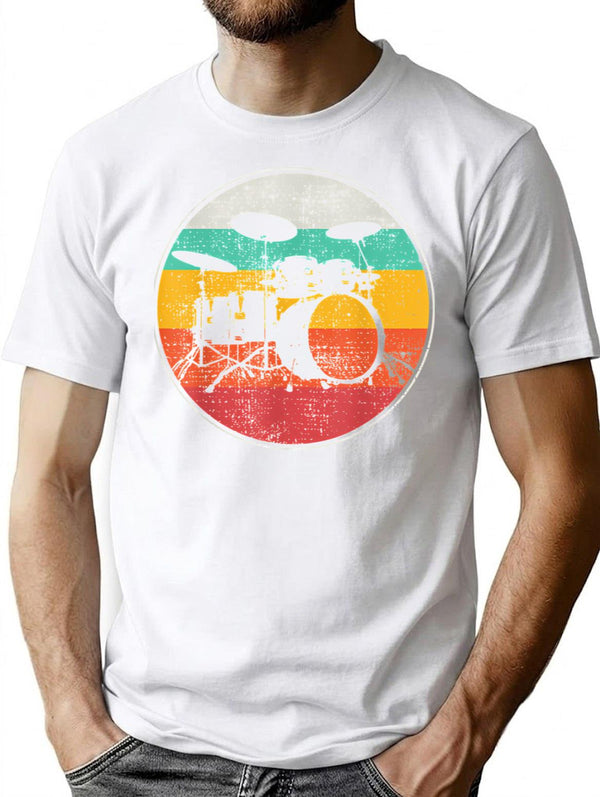 Drums Drummer Band Drumset Retro Vintage T-Shirt for Men & Women, T-Shirts Graphic Tee - White
