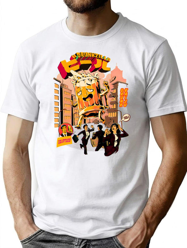 Drunk Beer Attack T-Shirt for Men & Women, T-Shirts Graphic Tee - White