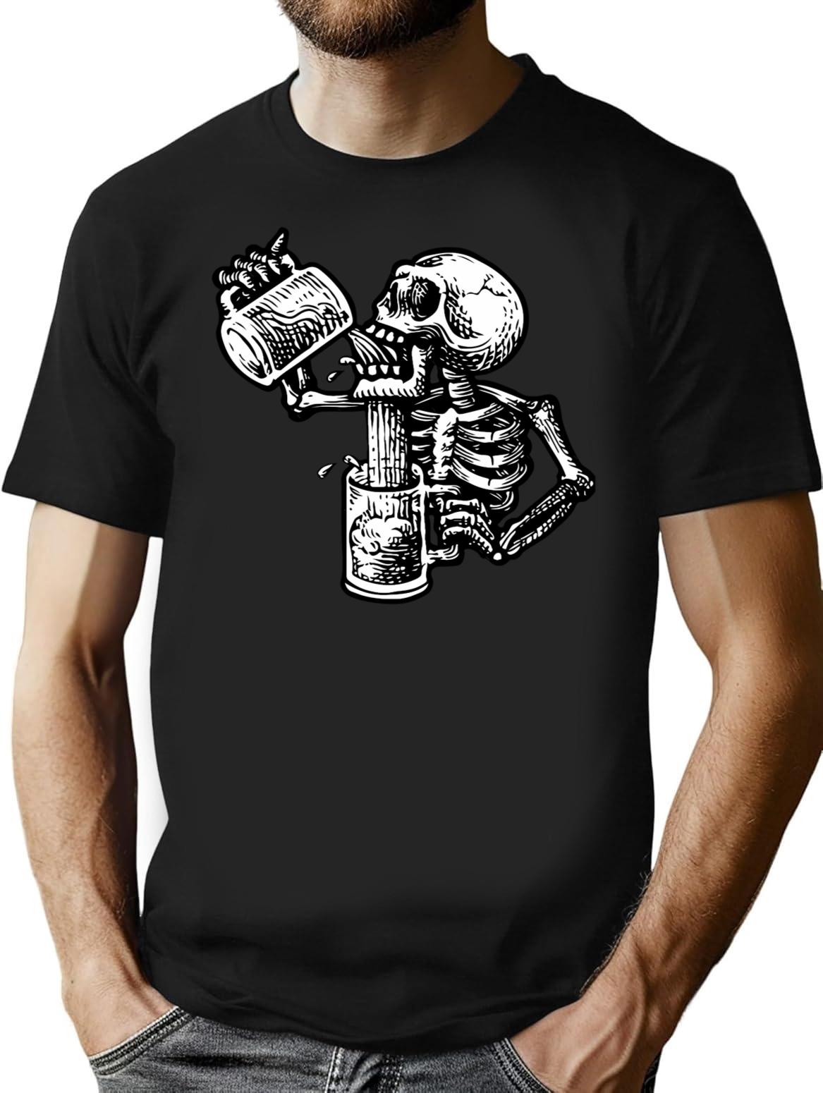 Drunk Skull T-Shirt - Retro Graphic Tee for Men & Women - Black
