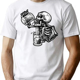 Drunk Skull T-Shirt - Retro Graphic Tee for Men & Women - White