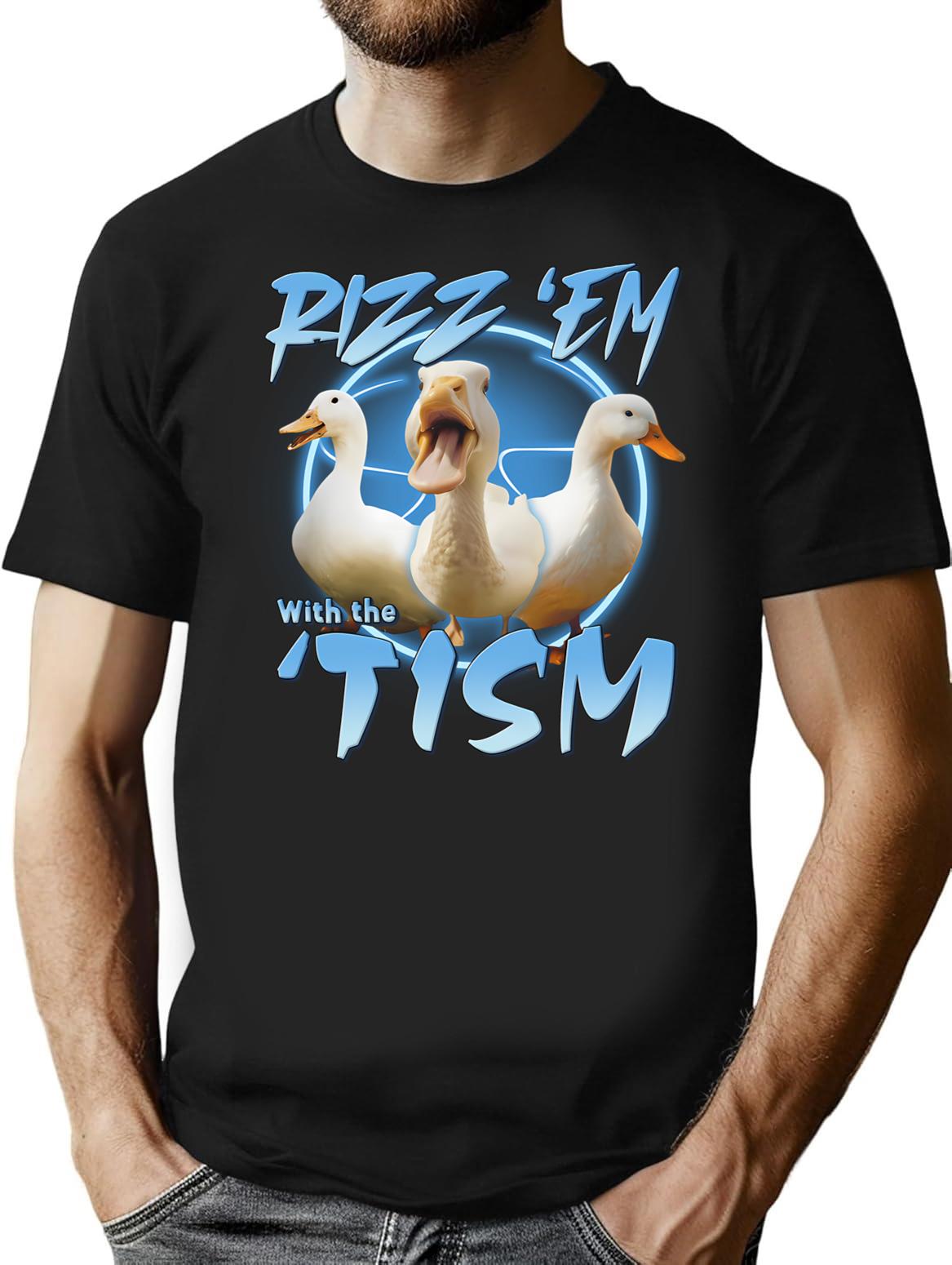 Duck Rizz Em With The Tism Funny Animal Lover T-Shirt - Black