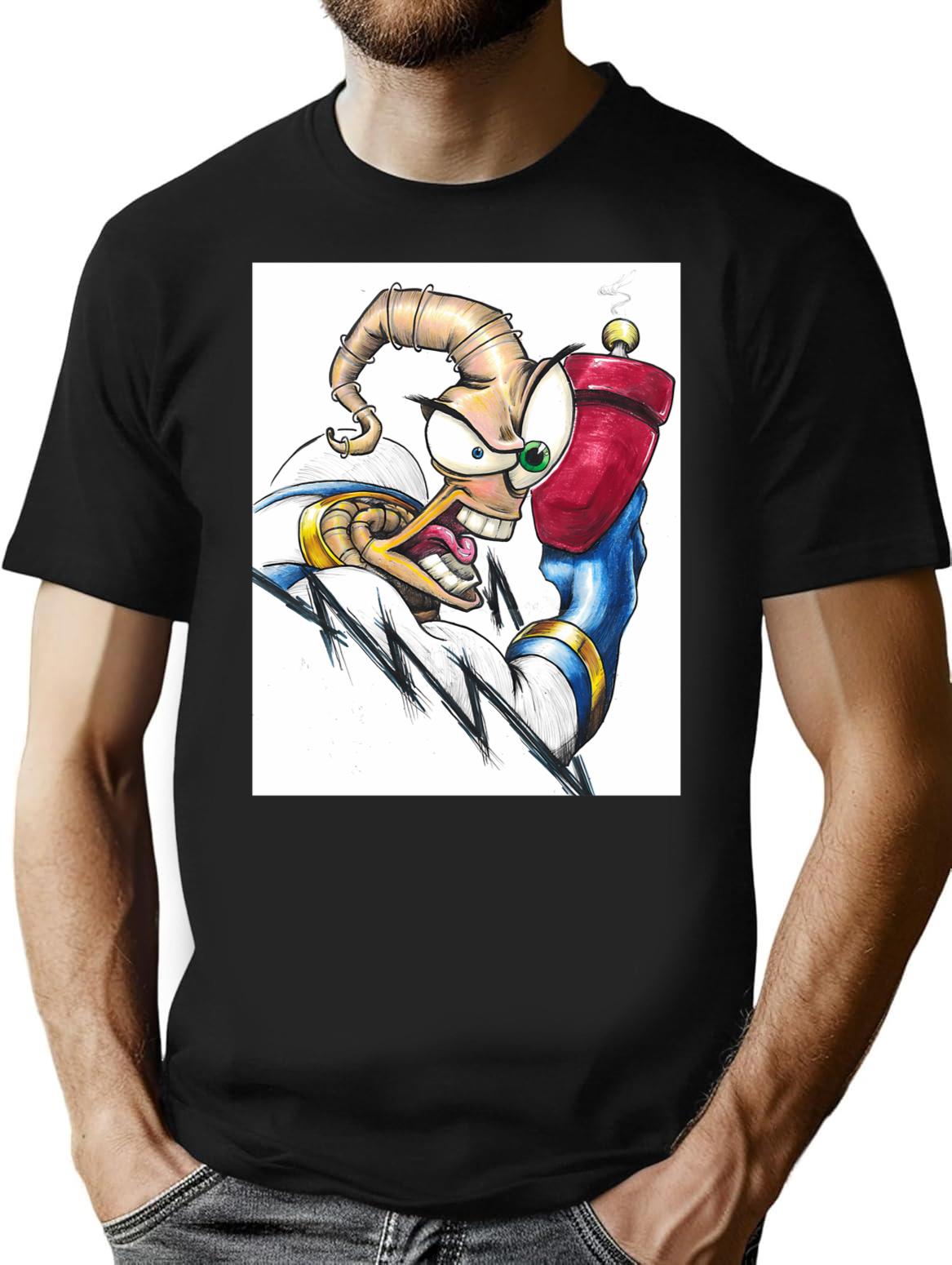 Earthworm J. T-Shirt - Retro Graphic Tee for Men & Women - Black