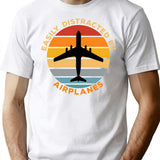 Easily Distracted By Airplanes Vintage Sunset Gift For Aviation Enthusiast. (1) T-Shirt - White