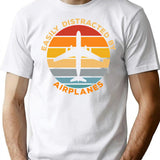 Easily Distracted By Airplanes Vintage Sunset Gift For Aviation Enthusiast. T-Shirt - White