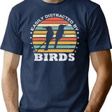 Easily Distracted By Birds Retro Vintage Funny Bird Lover T-Shirt - Navy