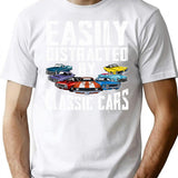Easily Distracted By Classic Cars Funny Enthusiast Car Lover T-Shirt - White