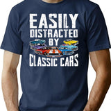 Easily Distracted By Classic Cars Funny Enthusiast Car Lover T-Shirt - Navy