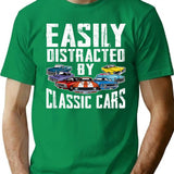 Easily Distracted By Classic Cars Funny Enthusiast Car Lover T-Shirt for Men & Women, T-Shirts Graphic Tee - Green