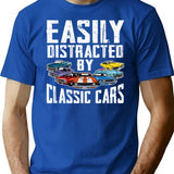 Easily Distracted By Classic Cars Funny Enthusiast Car Lover T-Shirt for Men & Women, T-Shirts Graphic Tee - Blue