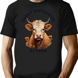 Easily Distracted By Cows Retro Design (1) T-Shirt - Black