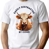 Easily Distracted By Cows Retro Design (1) T-Shirt - White