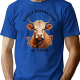 Easily Distracted By Cows Retro Design (1) T-Shirt - Blue