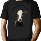 Easily Distracted By Cows Retro Design T-Shirt - Black
