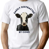 Easily Distracted By Cows Retro Design T-Shirt - White