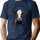 Easily Distracted By Cows Retro Design T-Shirt - Navy