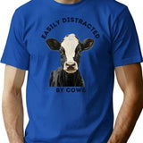 Easily Distracted By Cows Retro Design T-Shirt - Blue