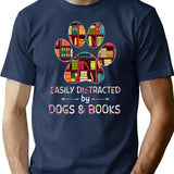Easily Distracted By Dogs And Books T-Shirt - Navy