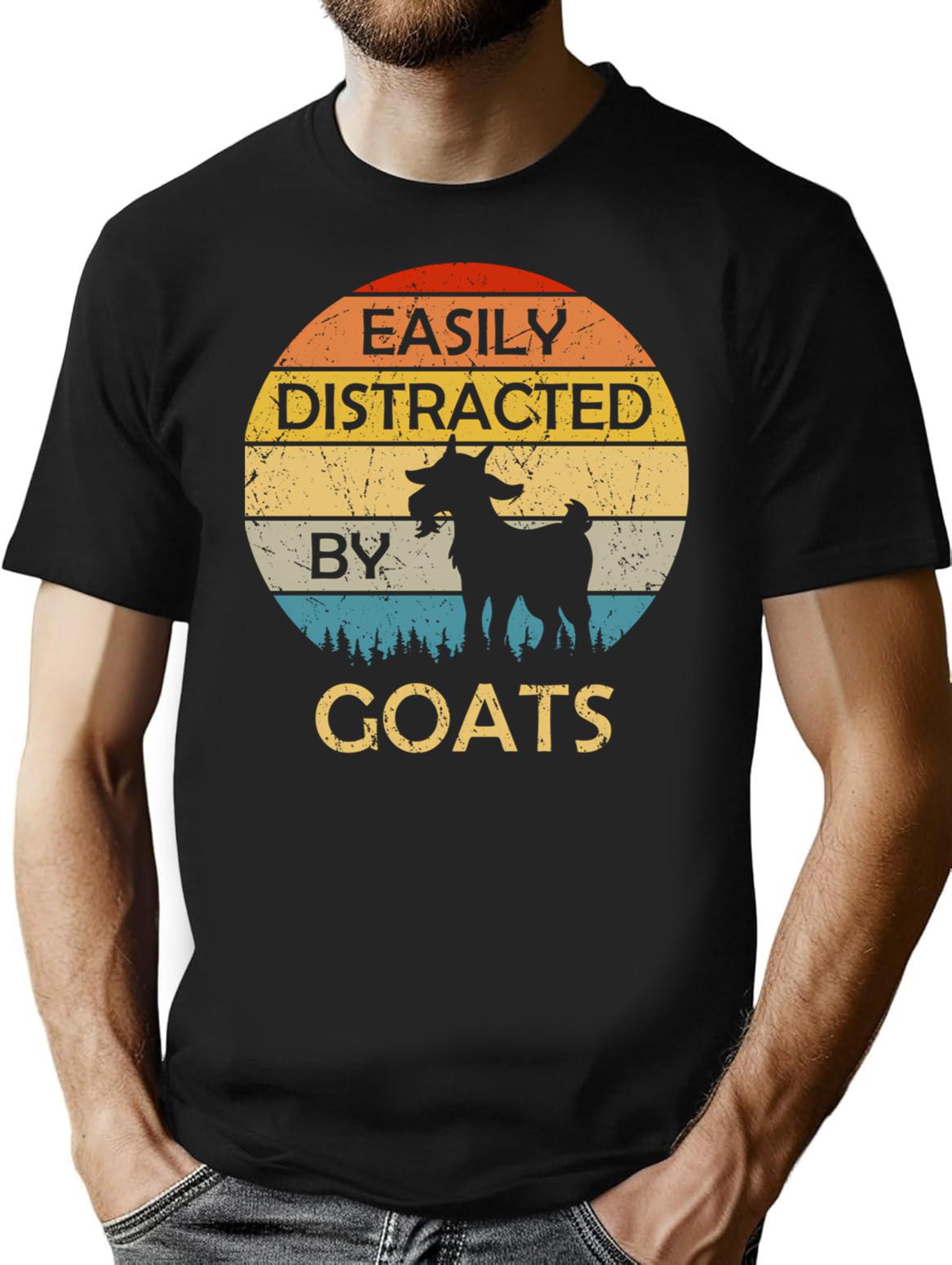 Easily Distracted By Goats Retro Vintage Funny Goat Lover (1) T-Shirt - Black