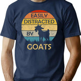 Easily Distracted By Goats Retro Vintage Funny Goat Lover (1) T-Shirt - Navy