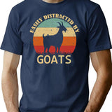 Easily Distracted By Goats Retro Vintage Funny Goat Lover T-Shirt - Navy