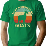 Easily Distracted By Goats Retro Vintage Funny Goat Lover T-Shirt - Green