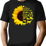 Easily Distracted By Goats Sunflower Design Gift For Goats Lover T-Shirt - Black