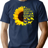 Easily Distracted By Goats Sunflower Design Gift For Goats Lover T-Shirt - Navy