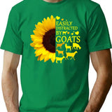 Easily Distracted By Goats Sunflower Design Gift For Goats Lover T-Shirt - Green