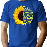 Easily Distracted By Goats Sunflower Design Gift For Goats Lover T-Shirt - Blue