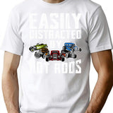 Easily Distracted By Hot Rods Funny Enthusiast Car Lover T-Shirt - White