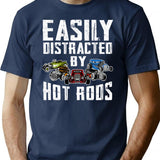 Easily Distracted By Hot Rods Funny Enthusiast Car Lover T-Shirt - Navy