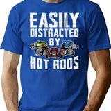 Easily Distracted By Hot Rods Funny Enthusiast Car Lover T-Shirt - Blue