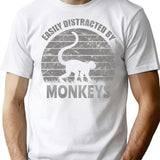 Easily Distracted By Monkeys Distressed Vintage Funny Monkey T-Shirt - White