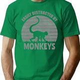 Easily Distracted By Monkeys Distressed Vintage Funny Monkey T-Shirt for Men & Women, T-Shirts Graphic Tee - Green