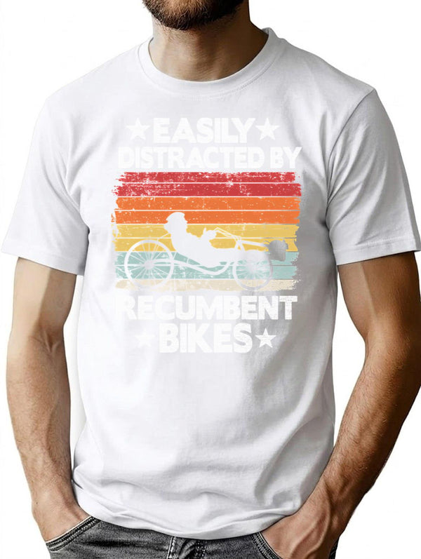 Easily Distracted By Recumbent Bikes Funny Recumbent Bike T-Shirt for Men & Women, T-Shirts Graphic Tee - White