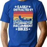 Easily Distracted By Recumbent Bikes Funny Recumbent Bike T-Shirt - Blue
