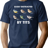 Easily Distracted By Tits T-Shirt for Men & Women, T-Shirts Graphic Tee - Navy