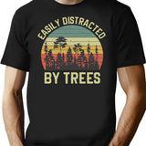 Easily Distracted By Trees Vintage Funny Tree T-Shirt - Black
