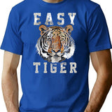 Easy Tiger Distressed T-Shirt - Retro Graphic Tee for Men & Women - Blue