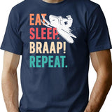 Eat Sleep Braap Repeat Funny Snowmobile Vintage Snowmobiling T-shirt - Navy