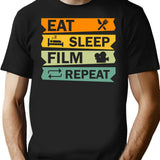 Eat Sleep Film Repeat Funny Film Quote Film Buff Movie Buff Gift Idea T-Shirt for Men & Women, T-Shirts Graphic Tee - Black