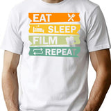 Eat Sleep Film Repeat Funny Film Quote Film Buff Movie Buff Gift Idea T-Shirt - White