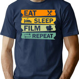 Eat Sleep Film Repeat Funny Film Quote Film Buff Movie Buff Gift Idea T-Shirt for Men & Women, T-Shirts Graphic Tee - Navy