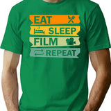 Eat Sleep Film Repeat Funny Film Quote Film Buff Movie Buff Gift Idea T-Shirt - Green