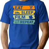 Eat Sleep Film Repeat Funny Film Quote Film Buff Movie Buff Gift Idea T-Shirt - Blue