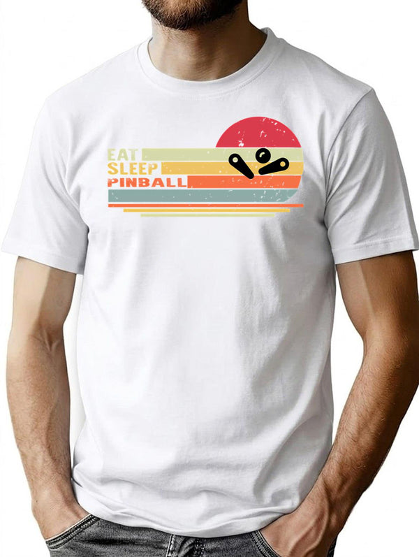 Eat Sleep Pinball Funny Pinball T-Shirt for Men & Women, T-Shirts Graphic Tee - White