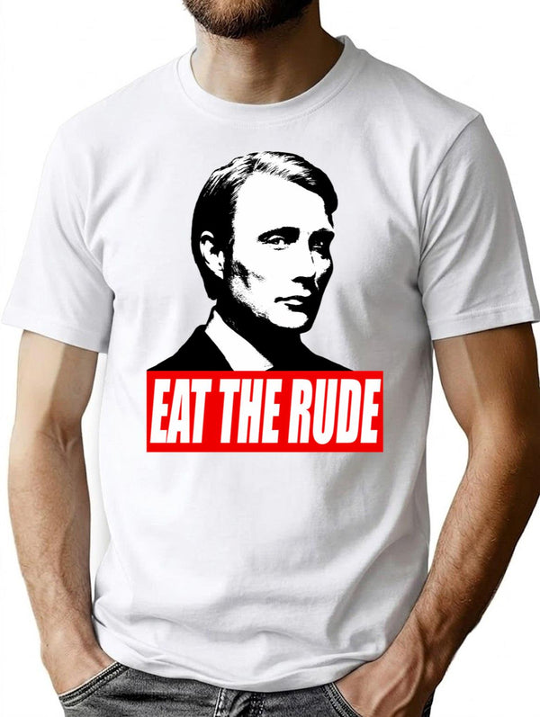 Eat The Rude - Hannibal Dark Background T-Shirt for Men & Women, T-Shirts Graphic Tee - White