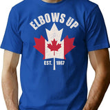 Elbows Up Canada Est. 1867 Vintage Canadian Maple Leaf Design T-Shirt - Blue